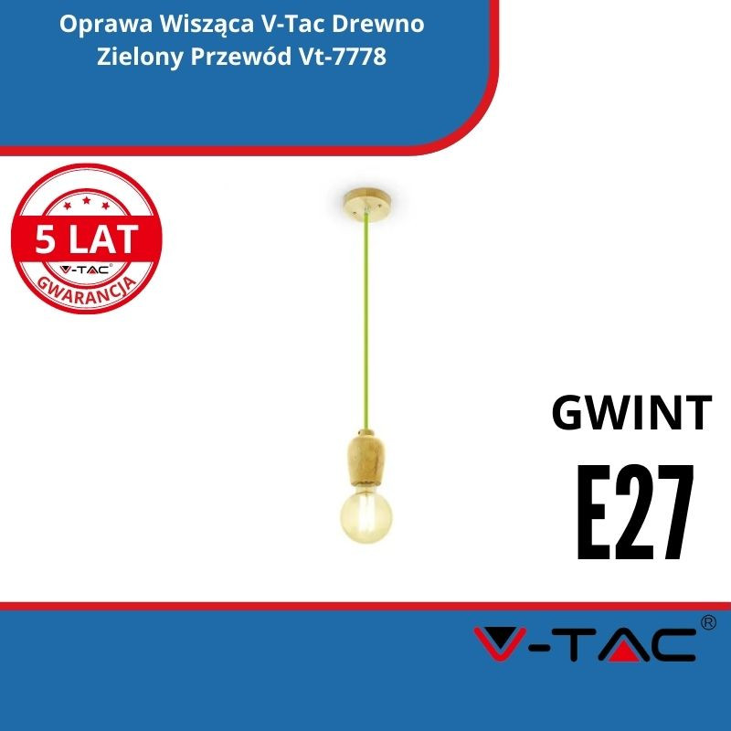 Oprawa Wisząca V-Tac Drewno Zielony Przewód Vt-7778