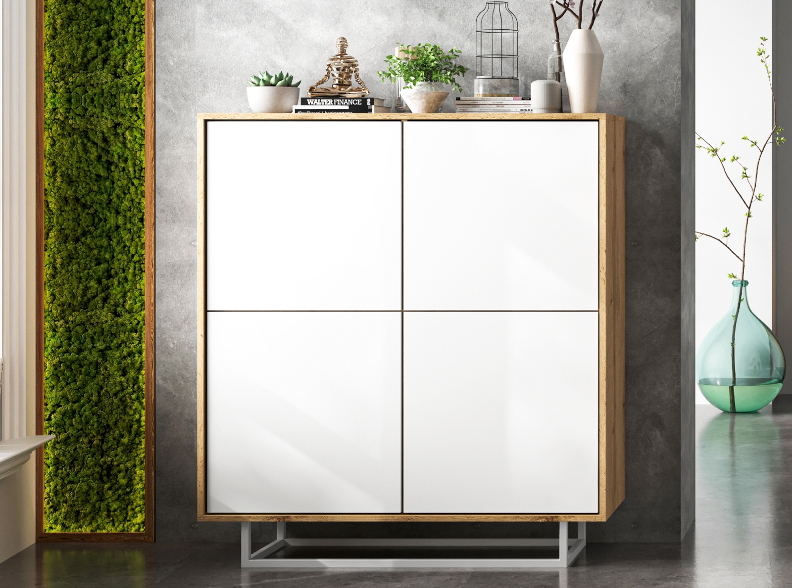 Wysoka komoda w stylu loft Apollo 97 dąb wotan/biały
