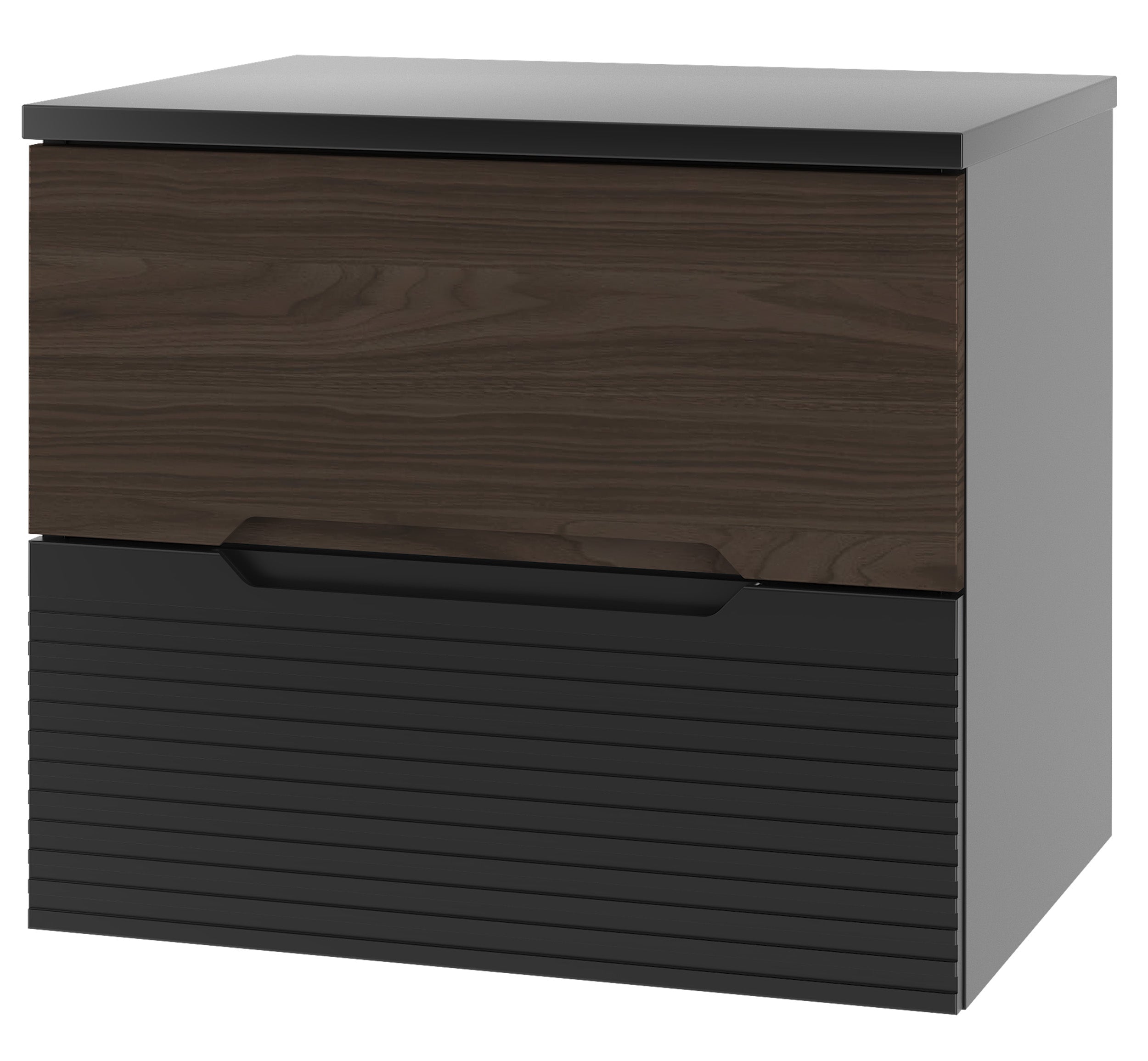 Szafka łazienkowa z blatem Avella 60 cm ryflowany front czarny mat / orzech