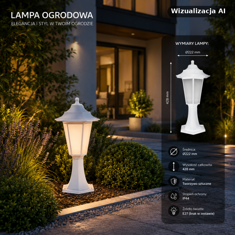 Biała Ogrodowa Lampa E27 Begonya1 - 03078