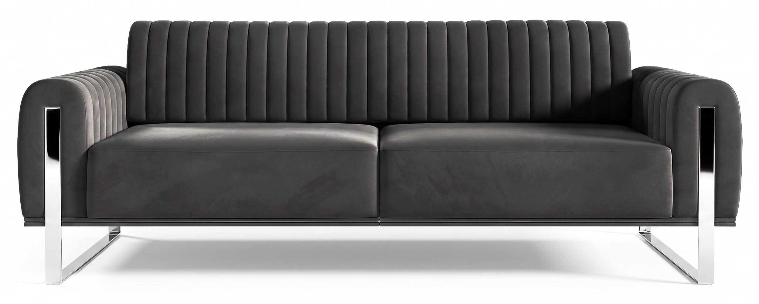 Sofa trzyosobowa Parissa ciemnoszara welur nogi chrom