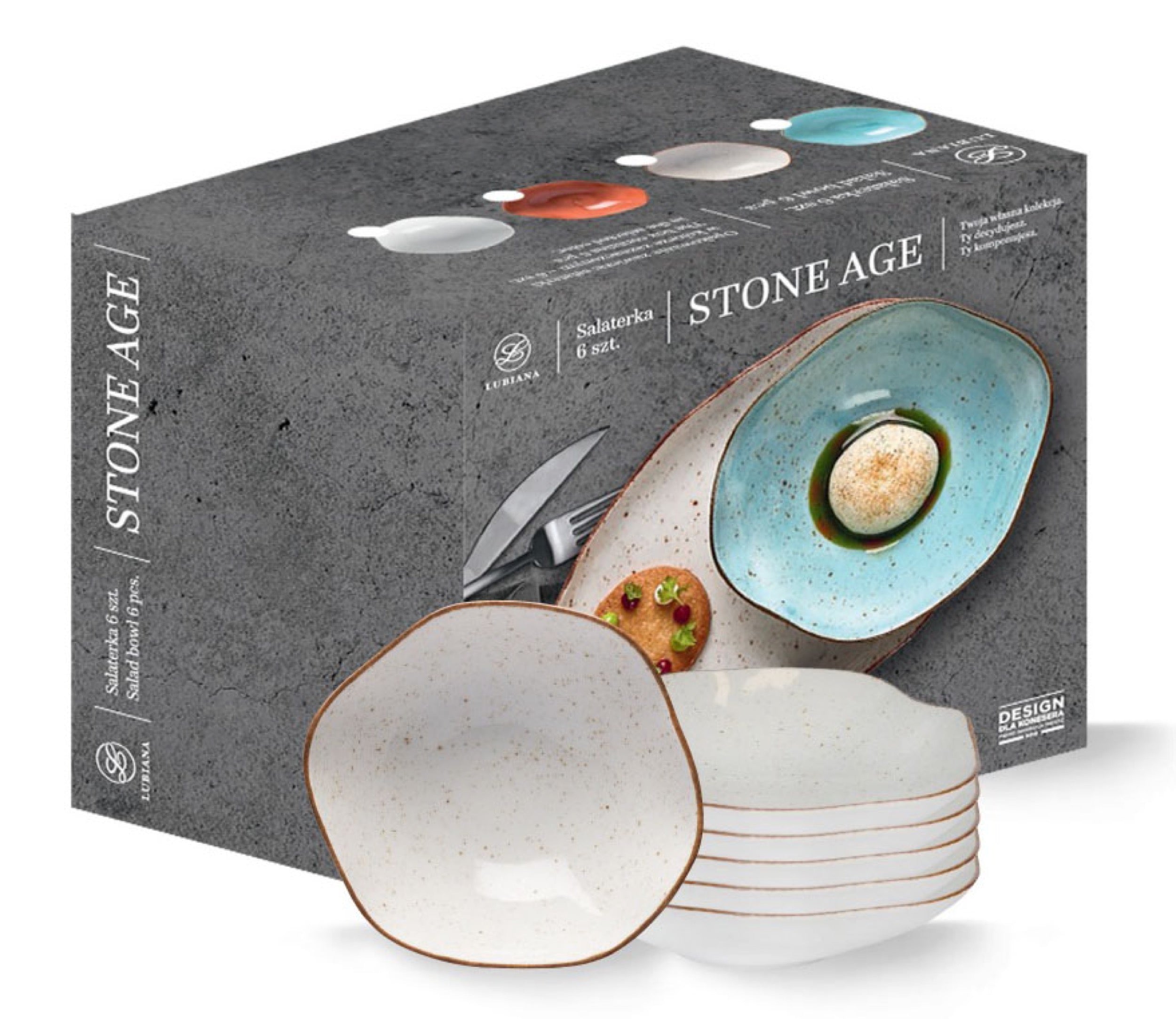 Zestaw 6 misek salaterek porcelanowych Stone Age 14 cm beżowy