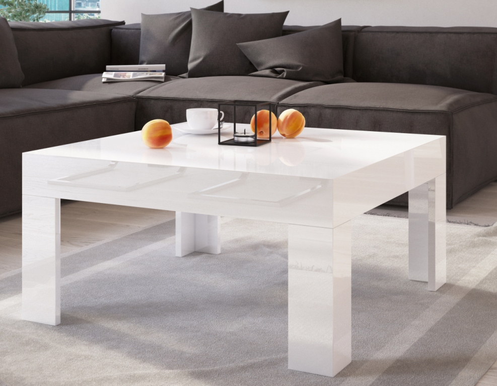 Stolik do salonu w wysokim połysku Simple 80x80 biały