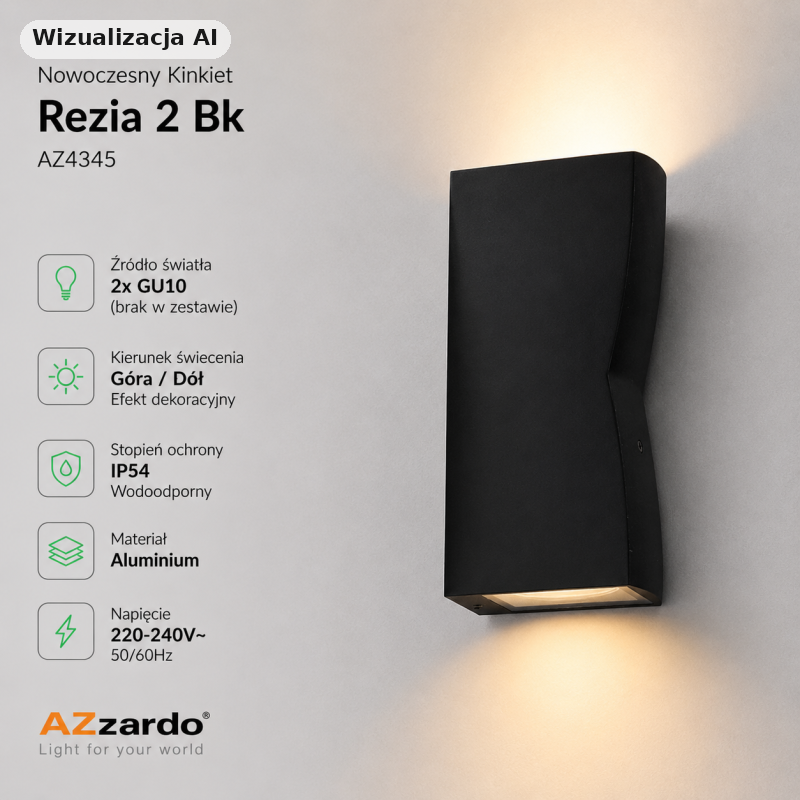 Kinkiet ścienny czarny Nowoczesny  Rezia 2 Bk Az4345