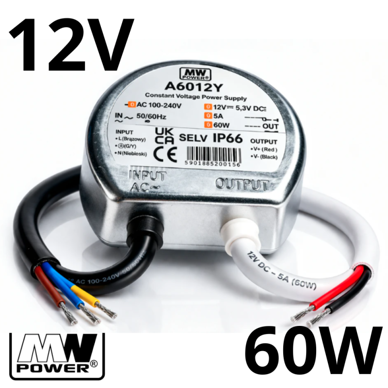 Zasilacz do puszkowy 12V 60W Mocny A6012Y