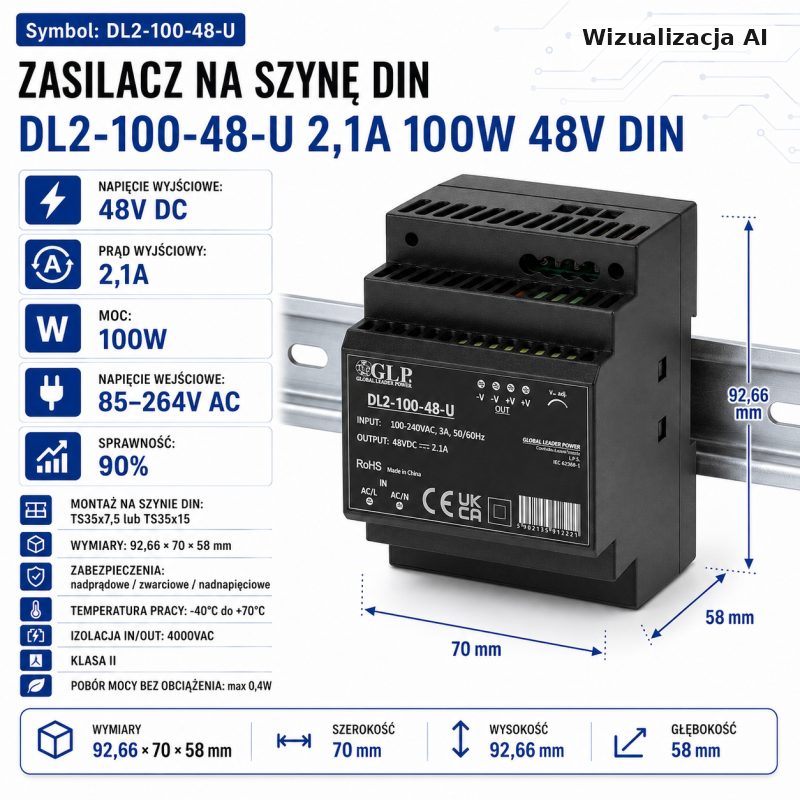 Zasilacz na szynę DIN 48V 100W DL2-100-48-U