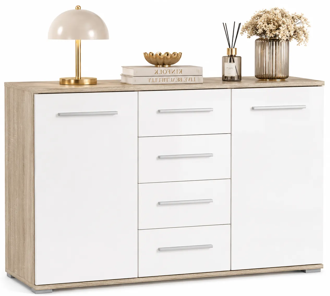Komoda Kaloe C3 modernistyczna biała dąb sonoma | Edinos.pl