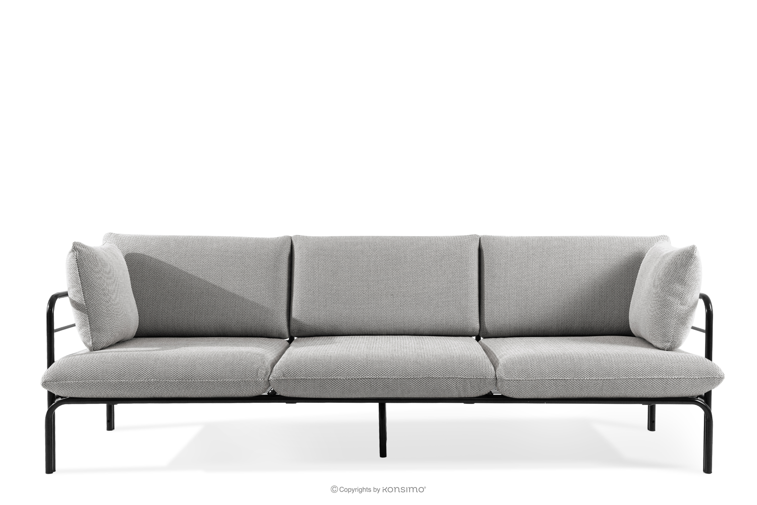 Loftowa sofa ogrodowa 3 na metalowych nogach antracytowy/ciemny szary/biały RAMBE - kolor antracytowy/ciemny szary/biały - KONSIMO. internetowy sklep meblowy online - salony Poznań, Leszno