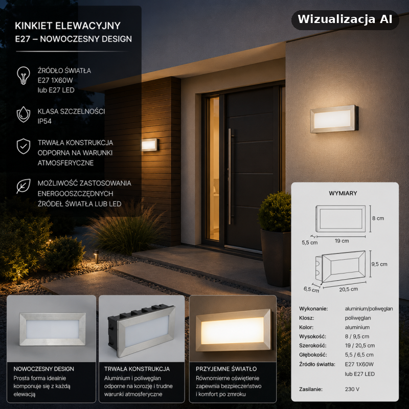 Lampa na elewacje prostokątna biała MUR LED INOX C 04 SU-MA