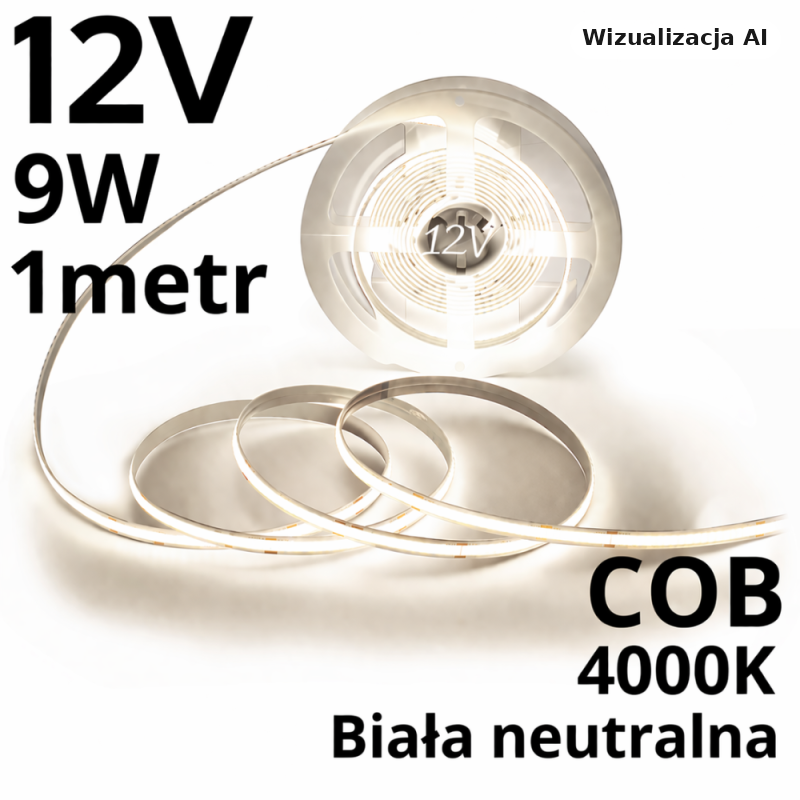 Taśma Led Cob 1 metr 12V Biała Dzienna 9W Ip20 480