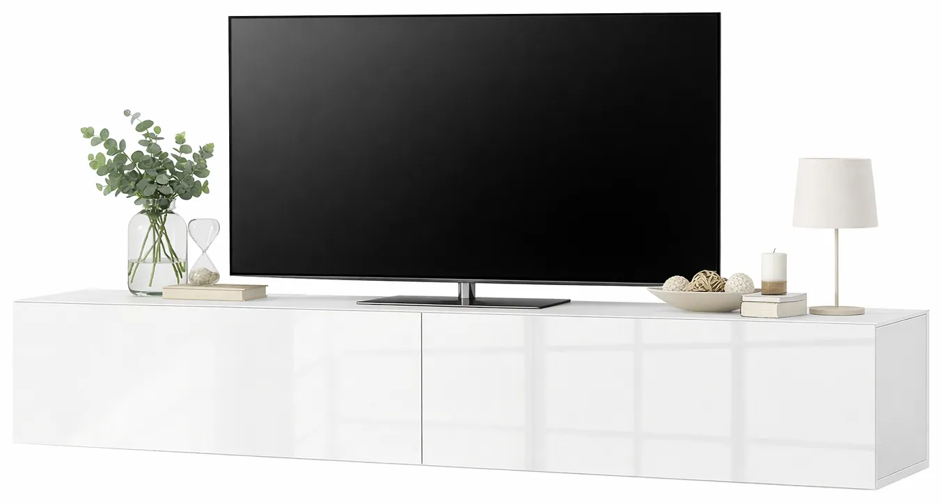 Długa wisząca szafka rtv biały połysk 180 cm Falmi | Edinos.pl