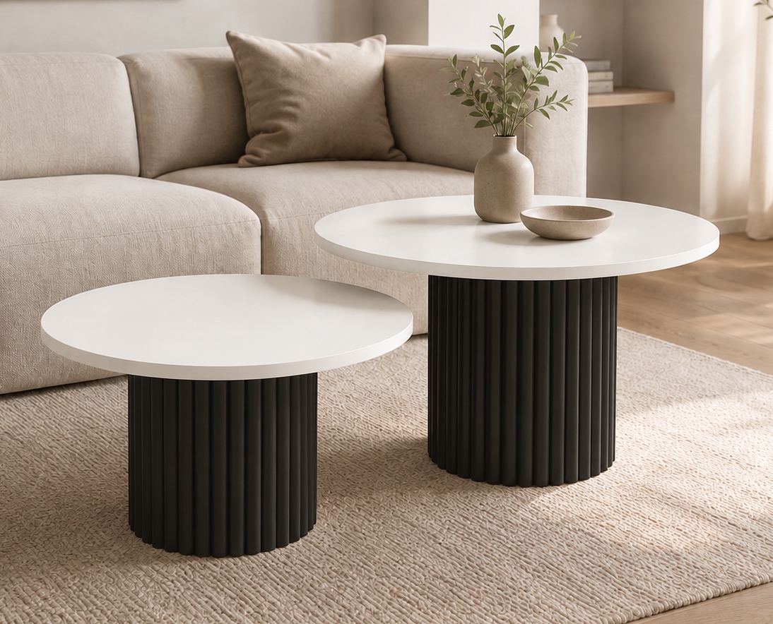 Zestaw okrągłych stolików Pico 2w1 - 75 i 58 cm, podstawa czarna