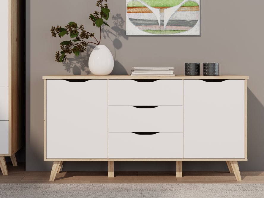 Komoda w stylu skandynawskim Vankka 231, kolor dąb/biały