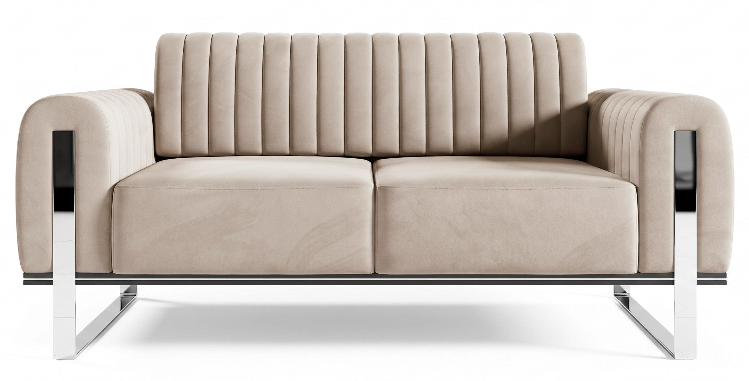 Sofa dwuosobowa Parissa jasnobeżowa welur nogi chrom