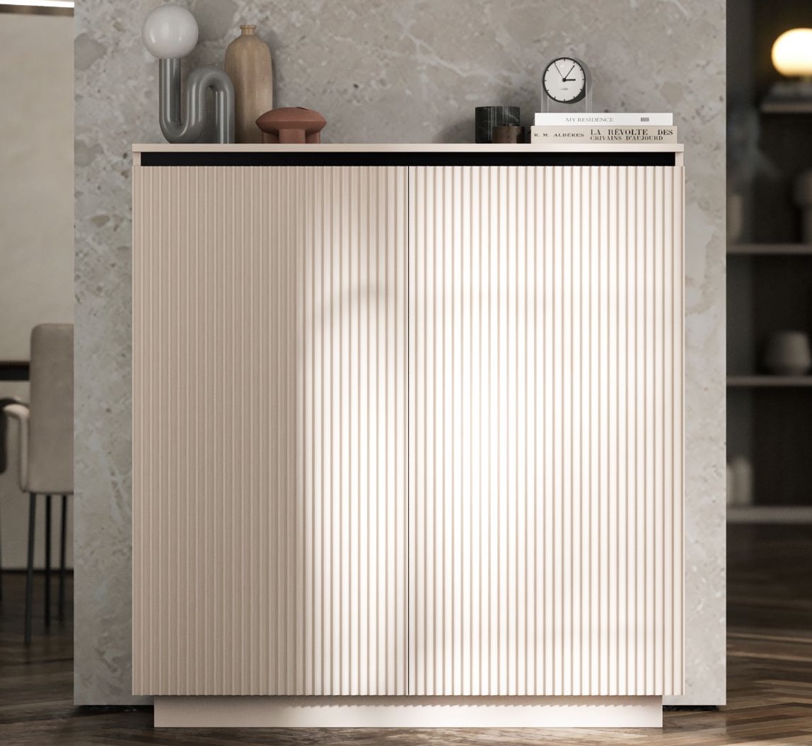 Wysoka komoda ryflowana Selene 2D3SZ, kolor kaszmirowy
