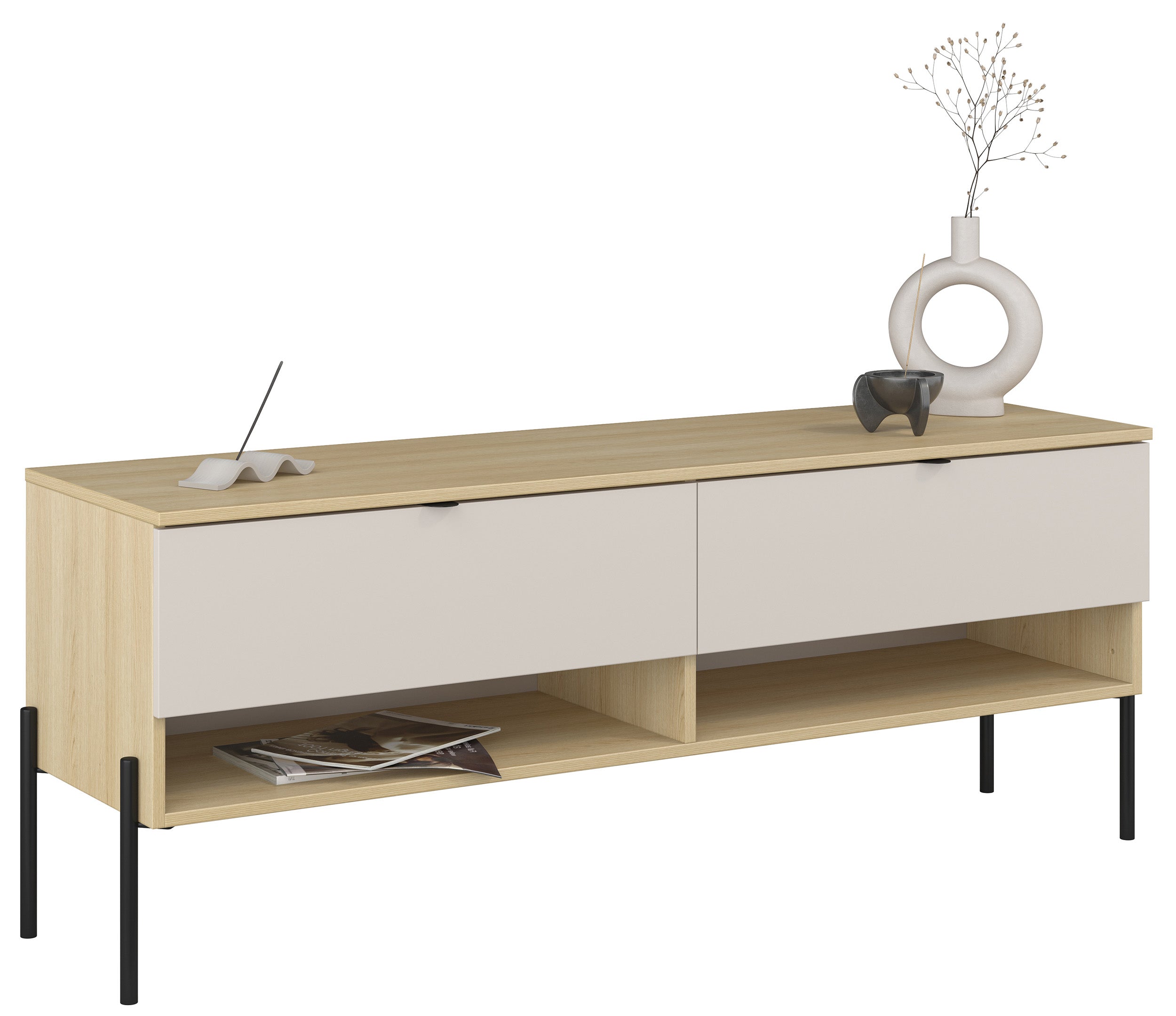 Szafka RTV Ore z dwiema szufladami 140 cm dąb lindberg/kaszmir