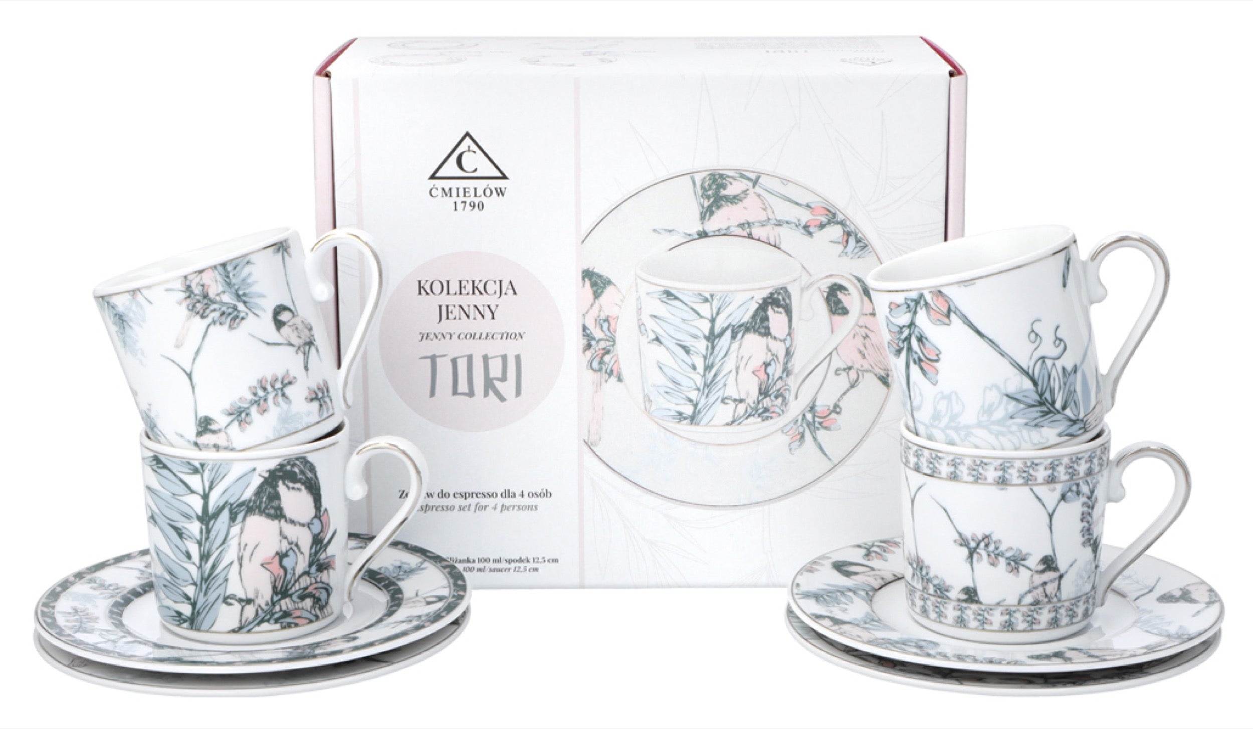 Zestaw filiżanek dla 4 os. porcelanowy Jenny 100 ml wielokolorowy