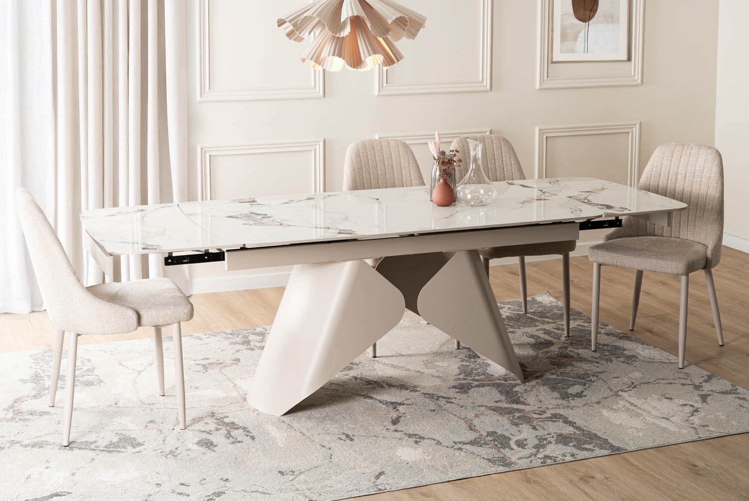 Ceramiczny stół z rozkładanym blatem Verona 160-240 cm, biały marmur/kaszmir