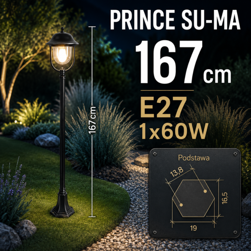 Stojąca Lampa Ogrodowa 167Cm E27 1X60W Prince Su-Ma