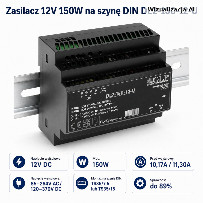 zasilacz 12V 150W na szynę din DL2-150-12-U
