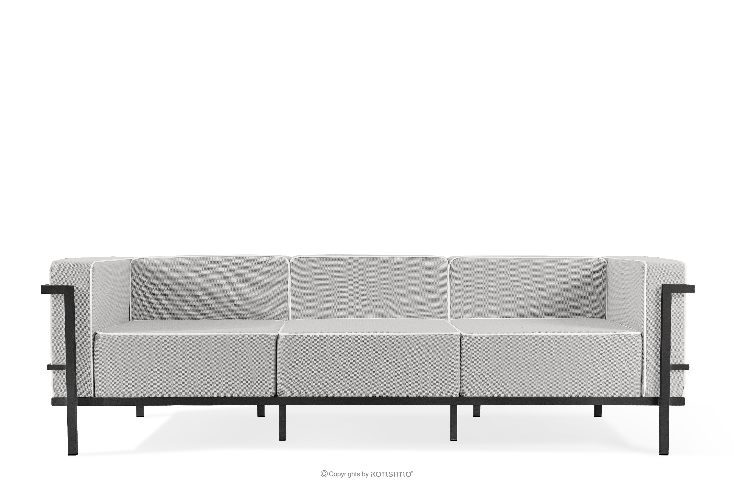 Nowoczesna sofa ogrodowa 3 na metalowych nóżkach ciemny szary/ciemny szary/biały TRIGLO - kolor ciemny szary/ciemny szary/biały - KONSIMO. internetowy sklep meblowy online - salony Poznań, Leszno