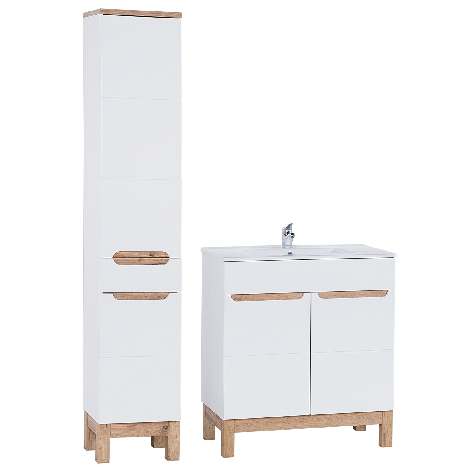 Zestaw białych mebli łazienkowych Bali 007 - szafka 80 cm z umywalką i słupek