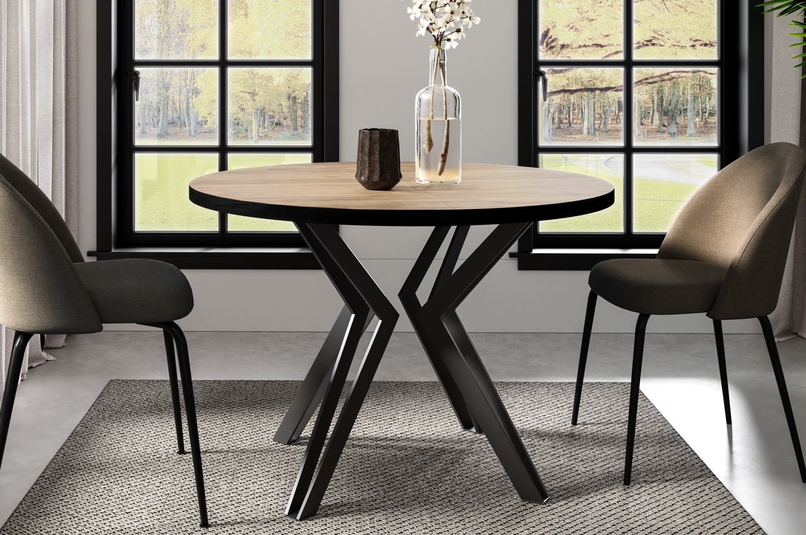 Okrągły stół rozkładany z czarnym obrzeżem ABS Randi 100 cm, styl loft