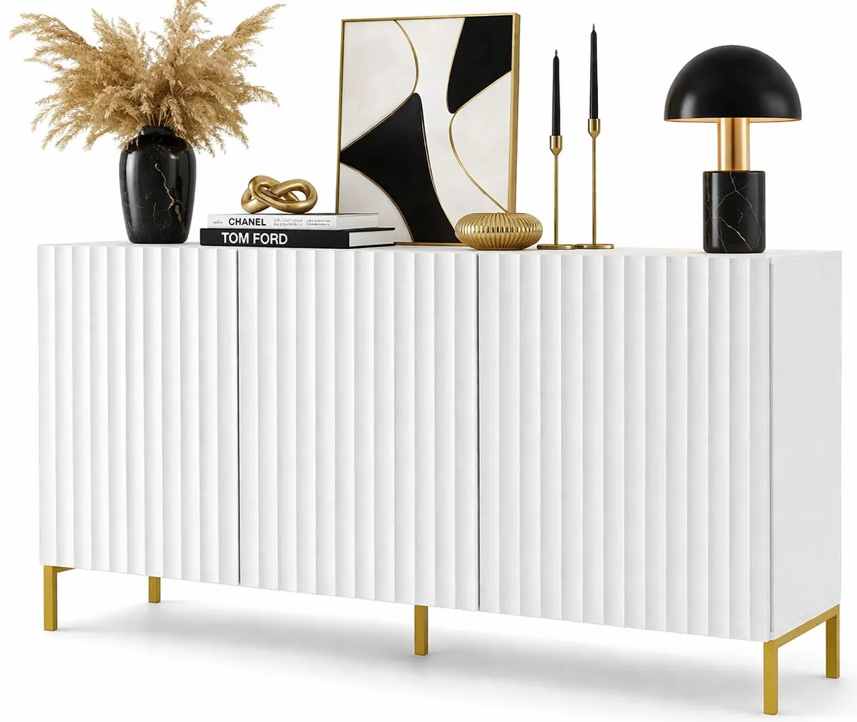 Biała komoda na złotych nóżkach 150 cm Dixter 7X | Edinos.pl