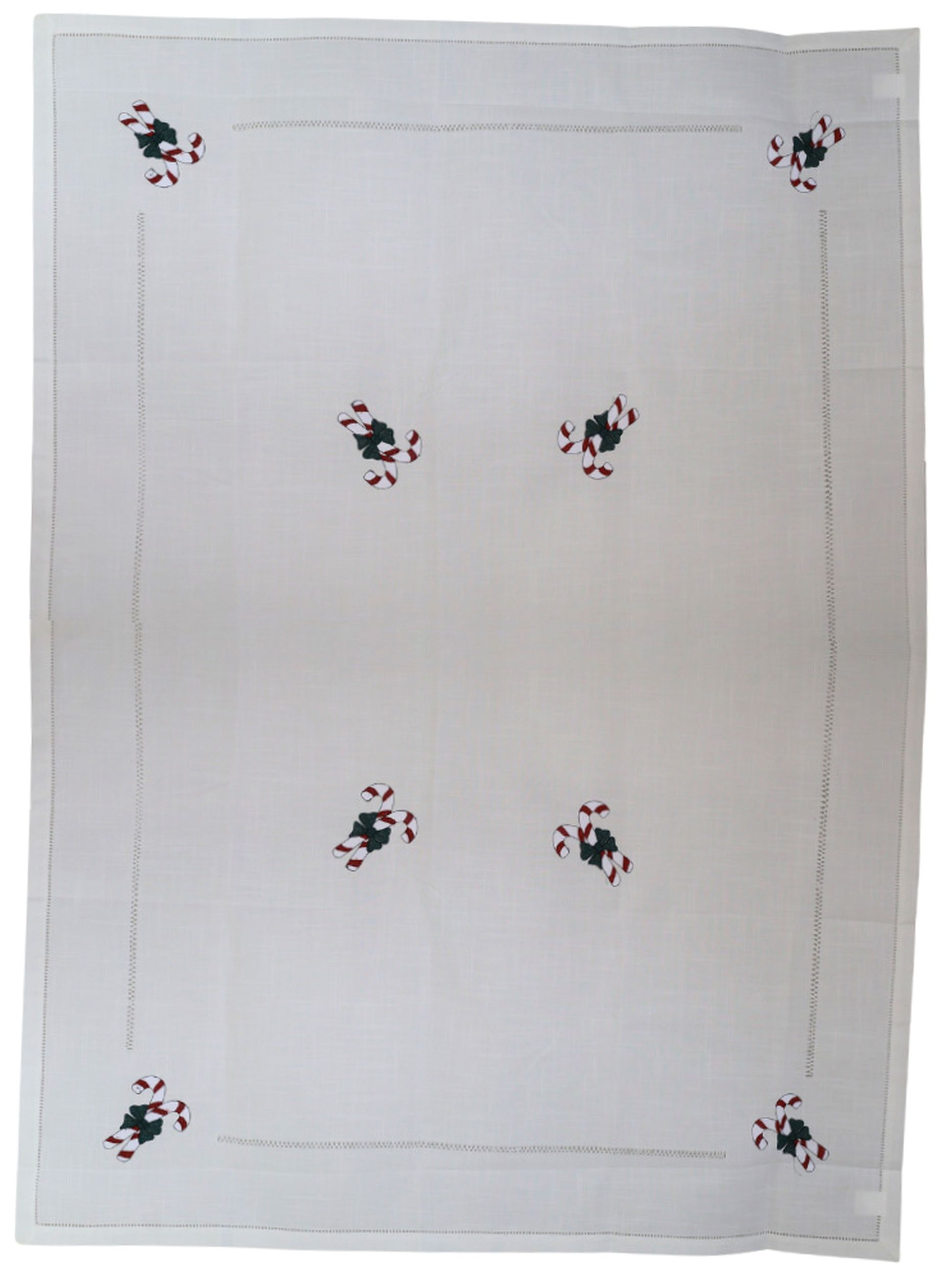 Obrus świąteczny Sidolle 180x140 cm biały z kolorowymi laskami