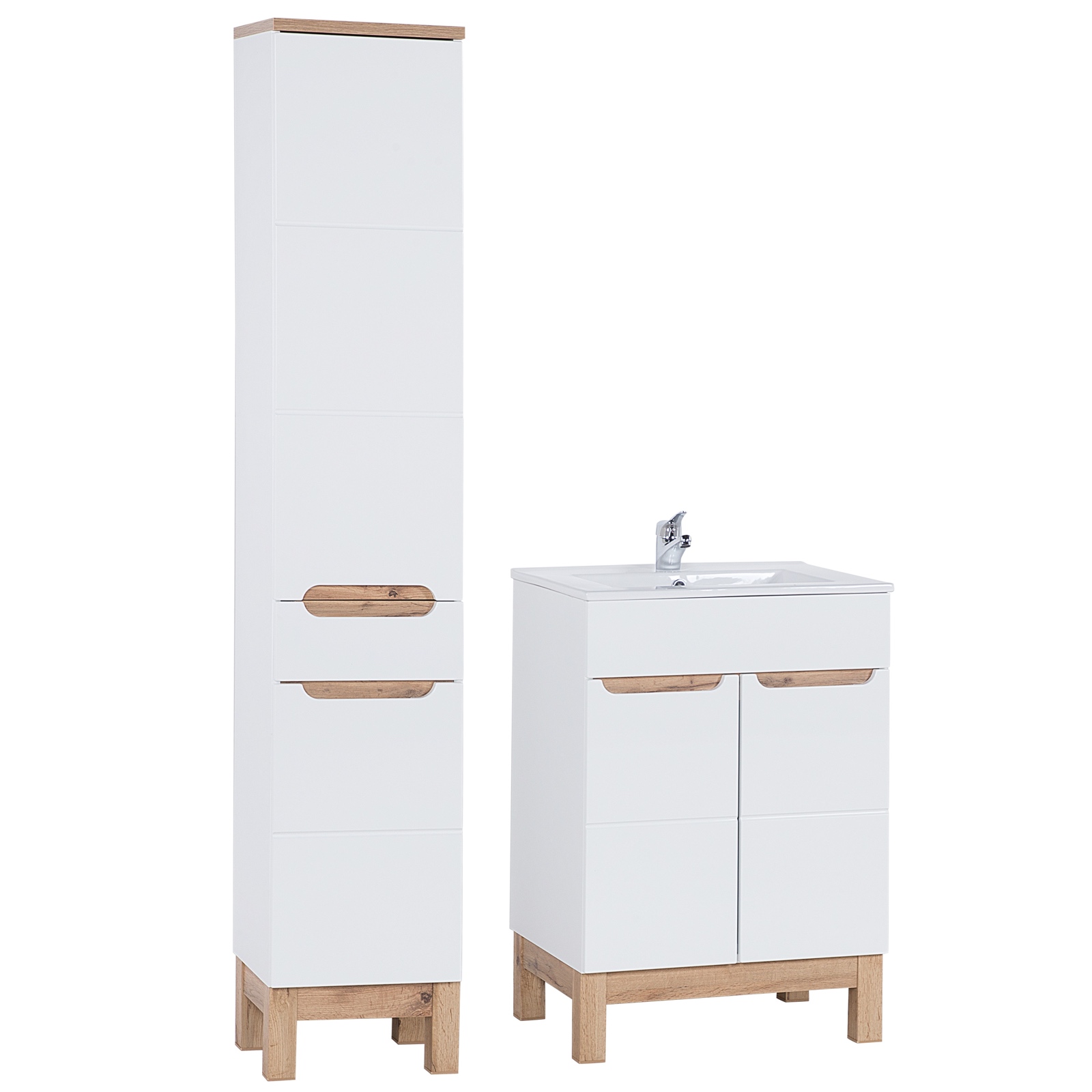 Zestaw białych mebli łazienkowych Bali 038 - szafka 60 cm z umywalką i słupek