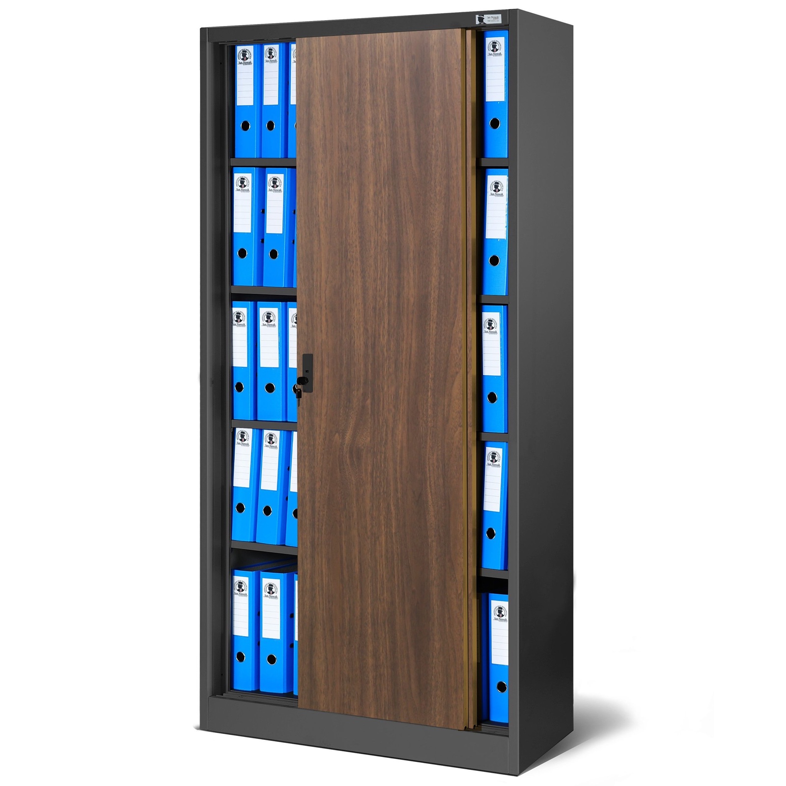 Przesuwna szafa biurowa Eco Design Kuba 90x40x185 cm antracyt/orzech