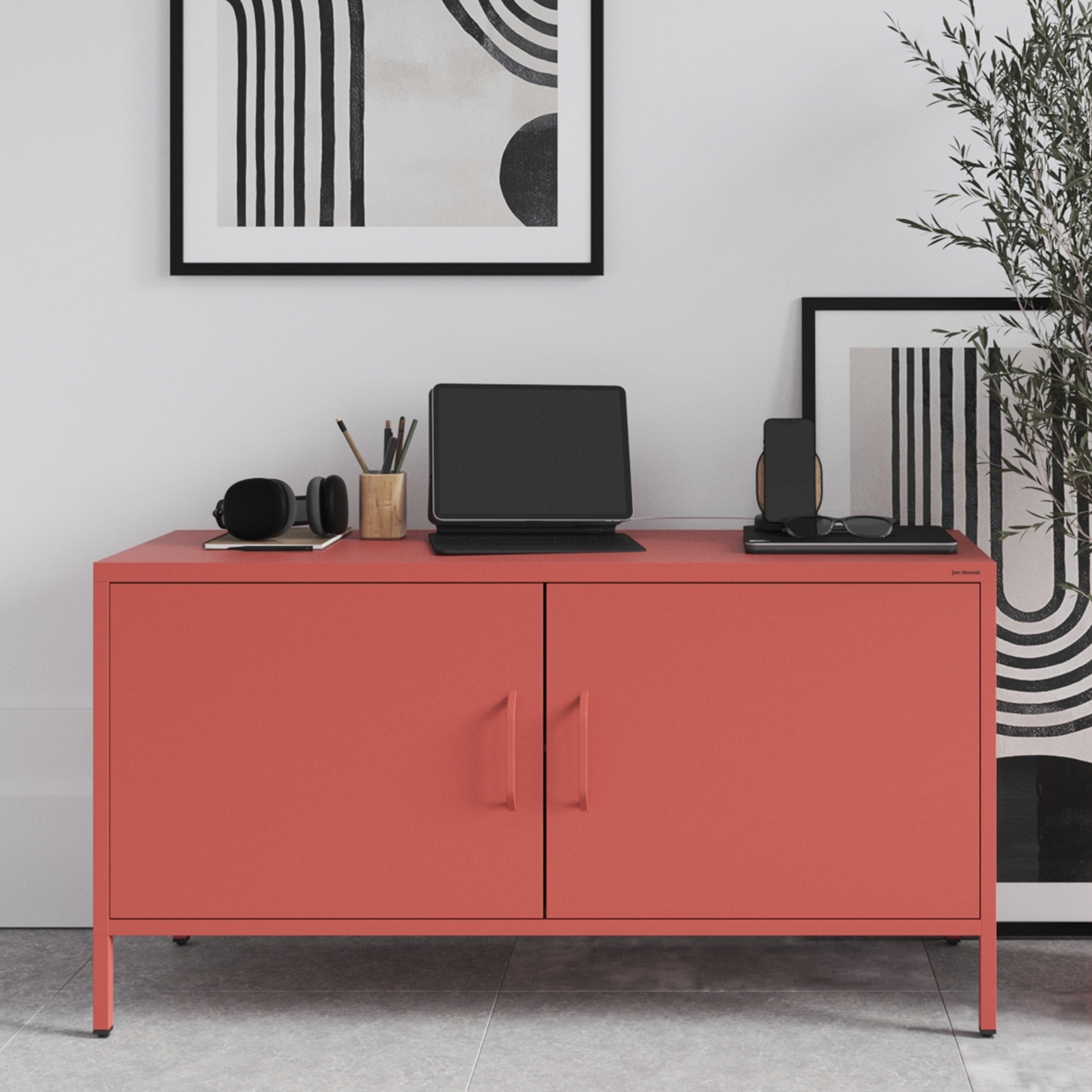 Metalowa szafka RTV dwudrzwiowa Modern Rosa czerwona