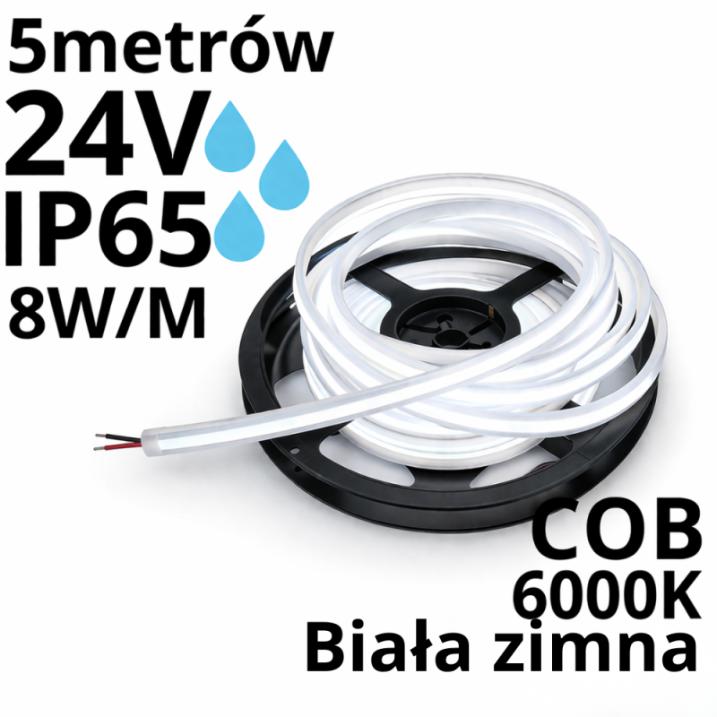 Taśma Led Wodoodporna 24V 8W Ip65 6000K Zimna - 5M