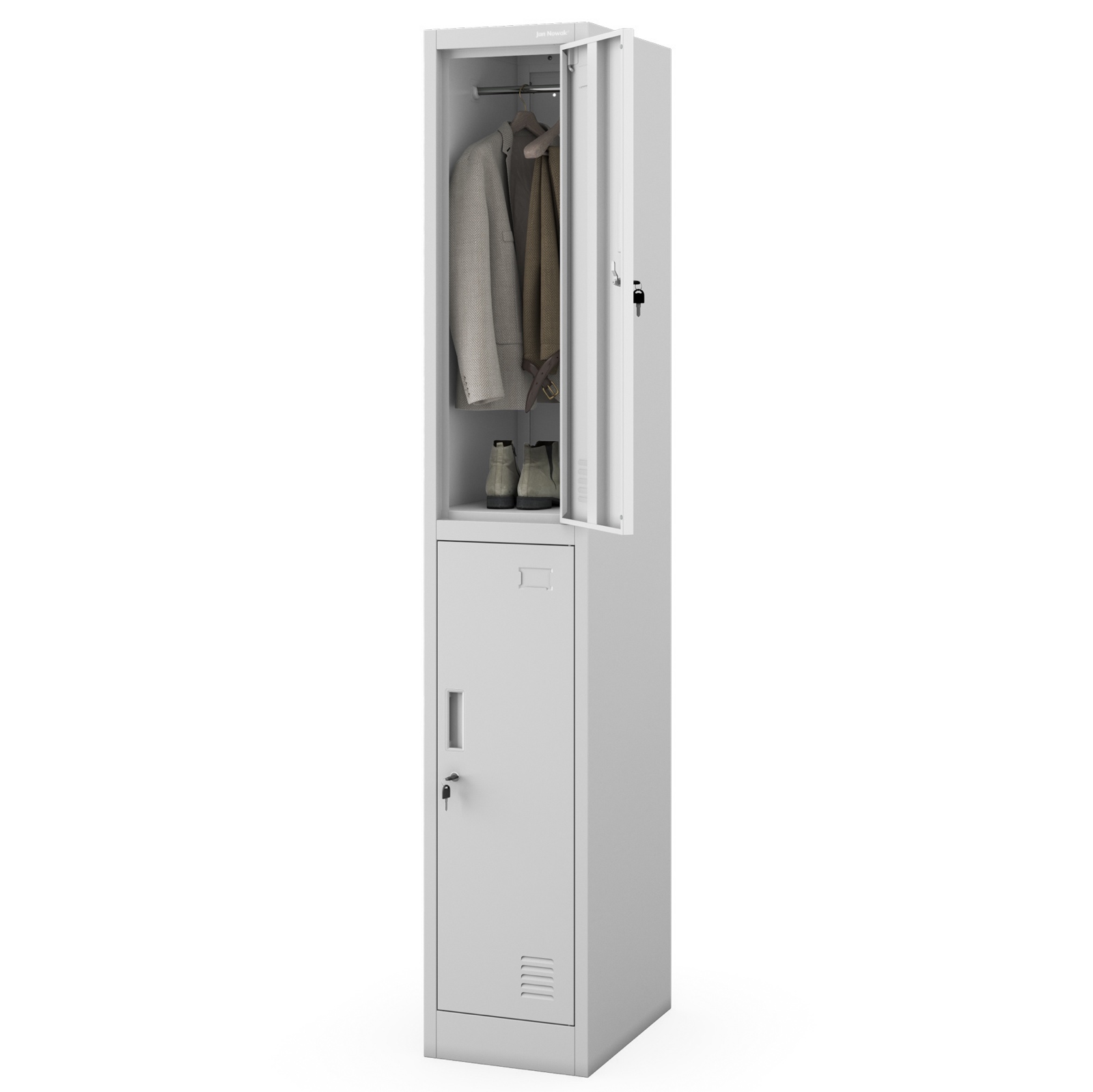 Wąska szafka ubraniowa BHP Igor 1 Plus, 31,6x45x185 cm, szara