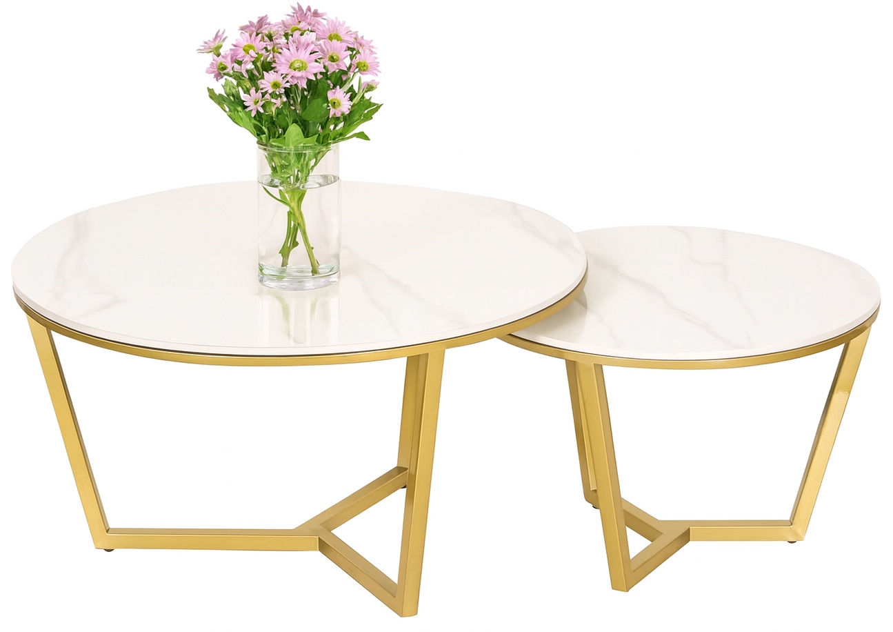 Komplet 2 okrągłych stolików glamour Modig M67, spiek/imitacja marmuru