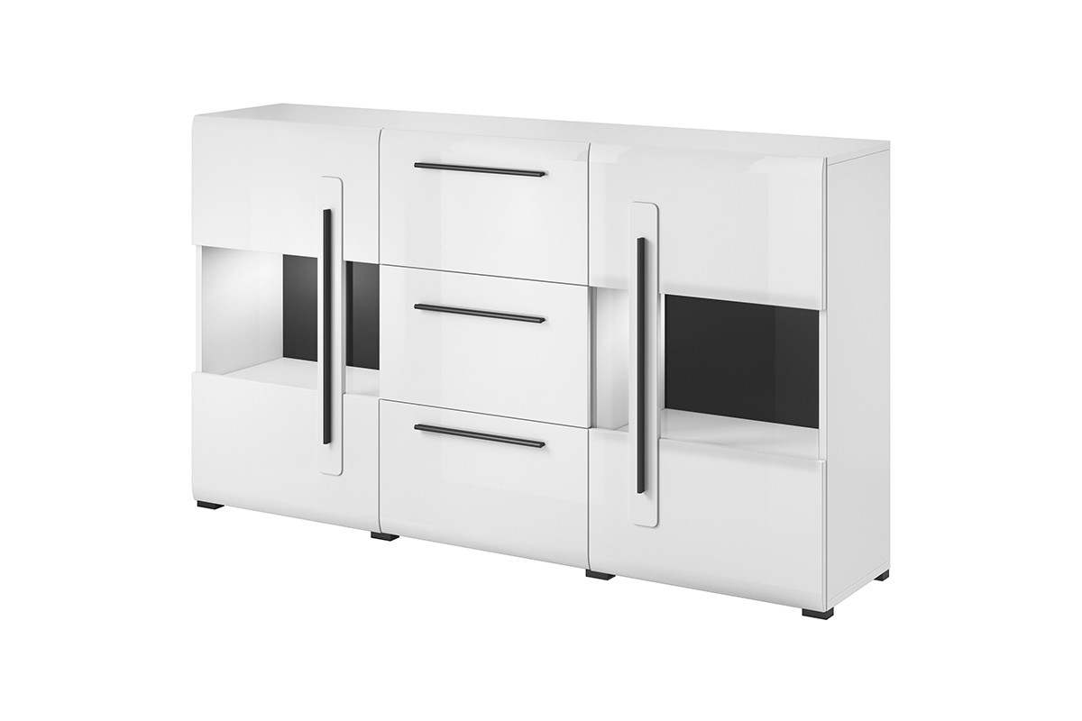 Komoda z witryną 180 cm w stylu modern biały połysk TULSA - kolor biały połysk - KONSIMO. internetowy sklep meblowy online - salony Poznań, Leszno