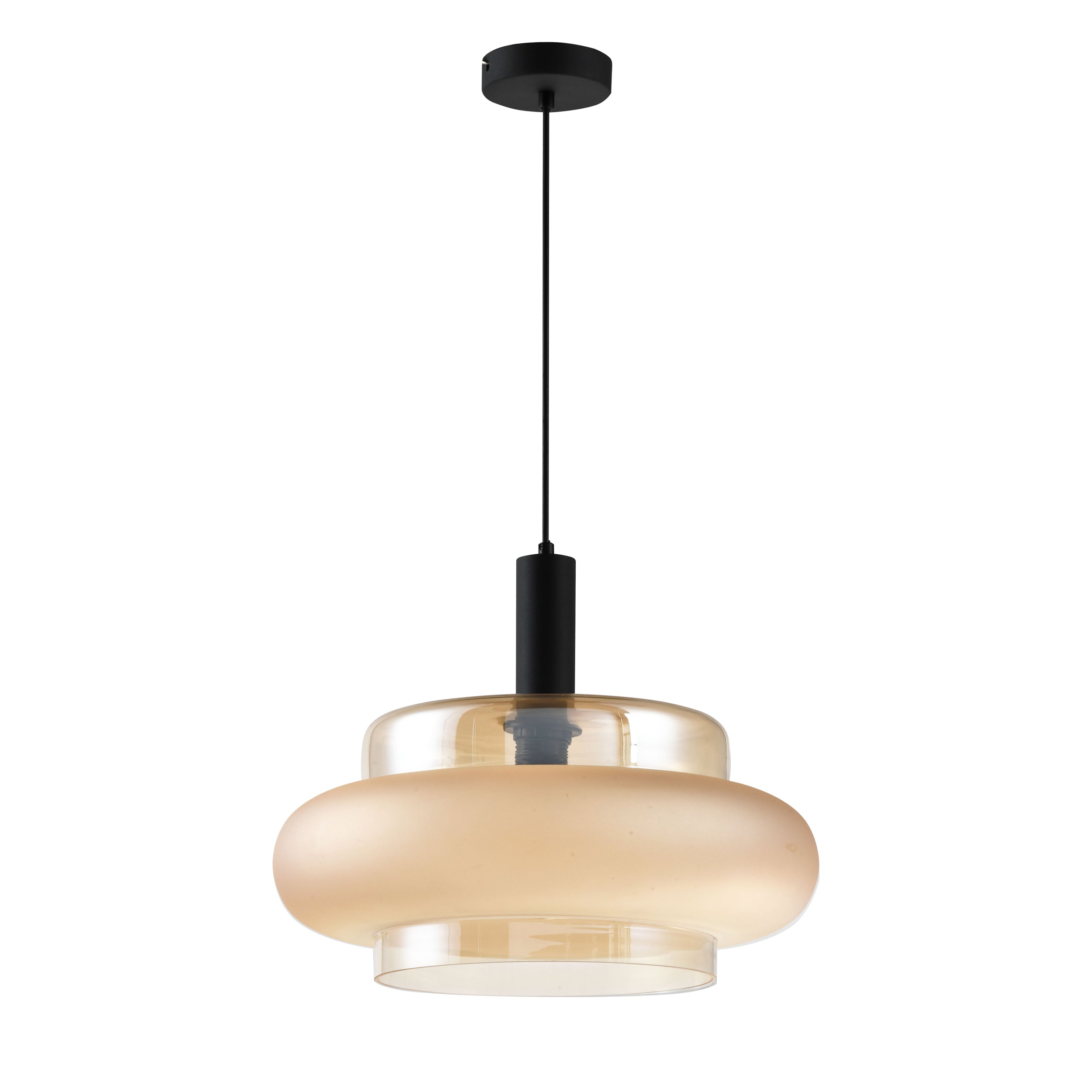 Lampa wisząca Brizi czarna E27 40W z bursztynowym mrożonym kloszem