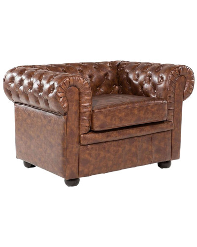 Fotel krzesło chesterfield ekoskóra brąz