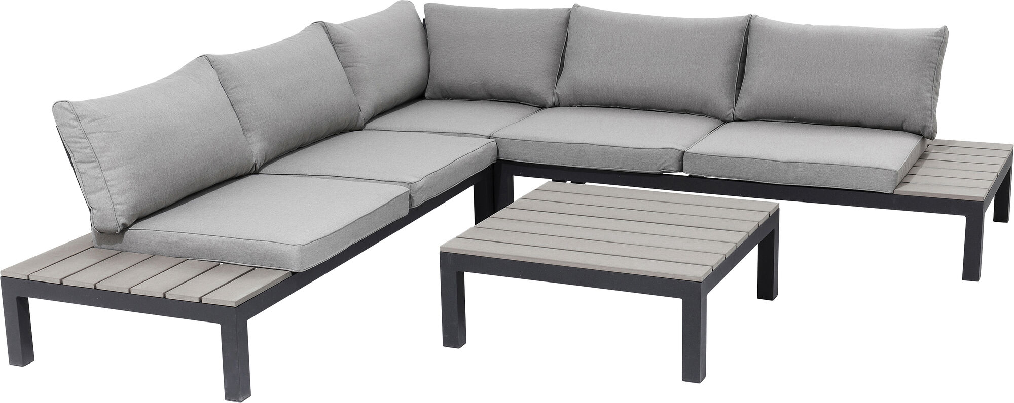 Sofa ogrodowa narożna ze stolikiem szara 242x76 cm