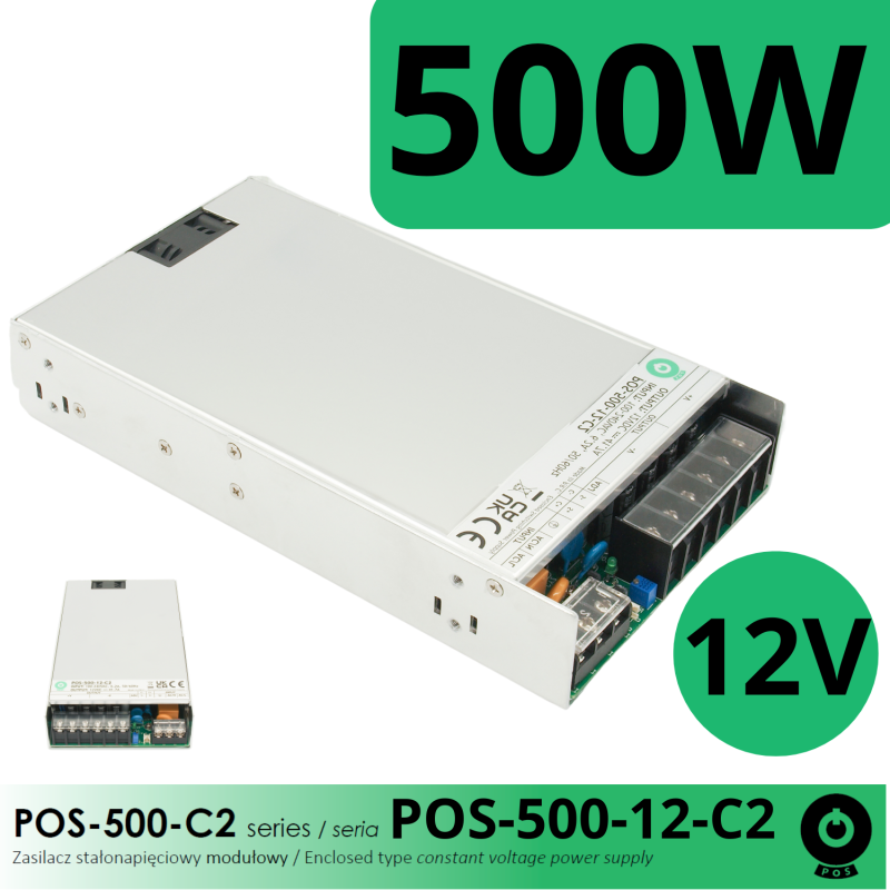 Zasilacz Pos-500-12-C2 12V zamknięta moc 500W w zasilaczu uniwersalnym