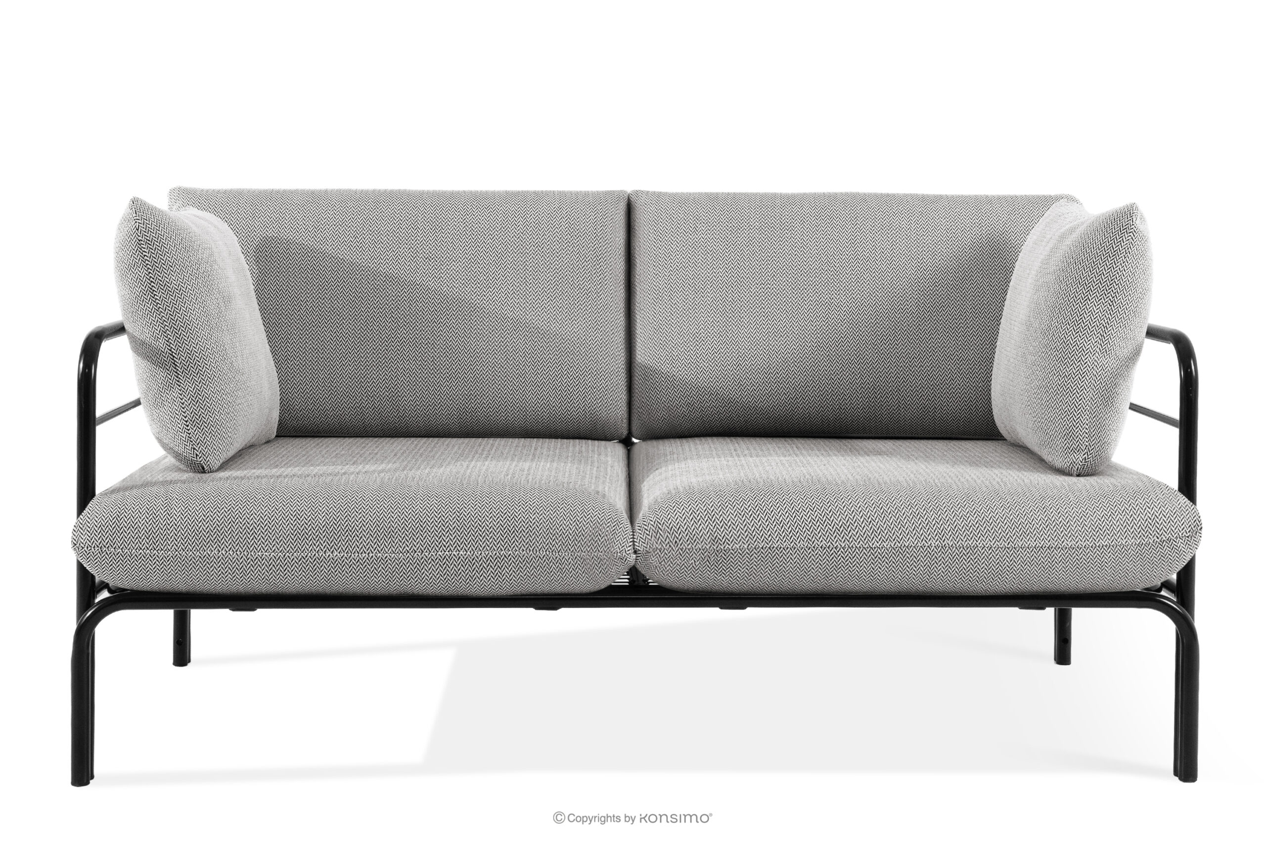 Loftowa sofa ogrodowa 2 na metalowych nogach antracytowy/ciemny szary/biały RAMBE - kolor antracytowy/ciemny szary/biały - KONSIMO. internetowy sklep meblowy online - salony Poznań, Leszno