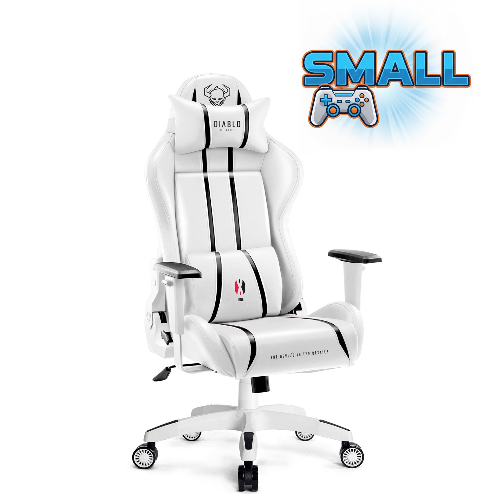 Fotel gamingowy młodzieżowy Diablo X-One 2.0 Small Size, kolor biało-czarny