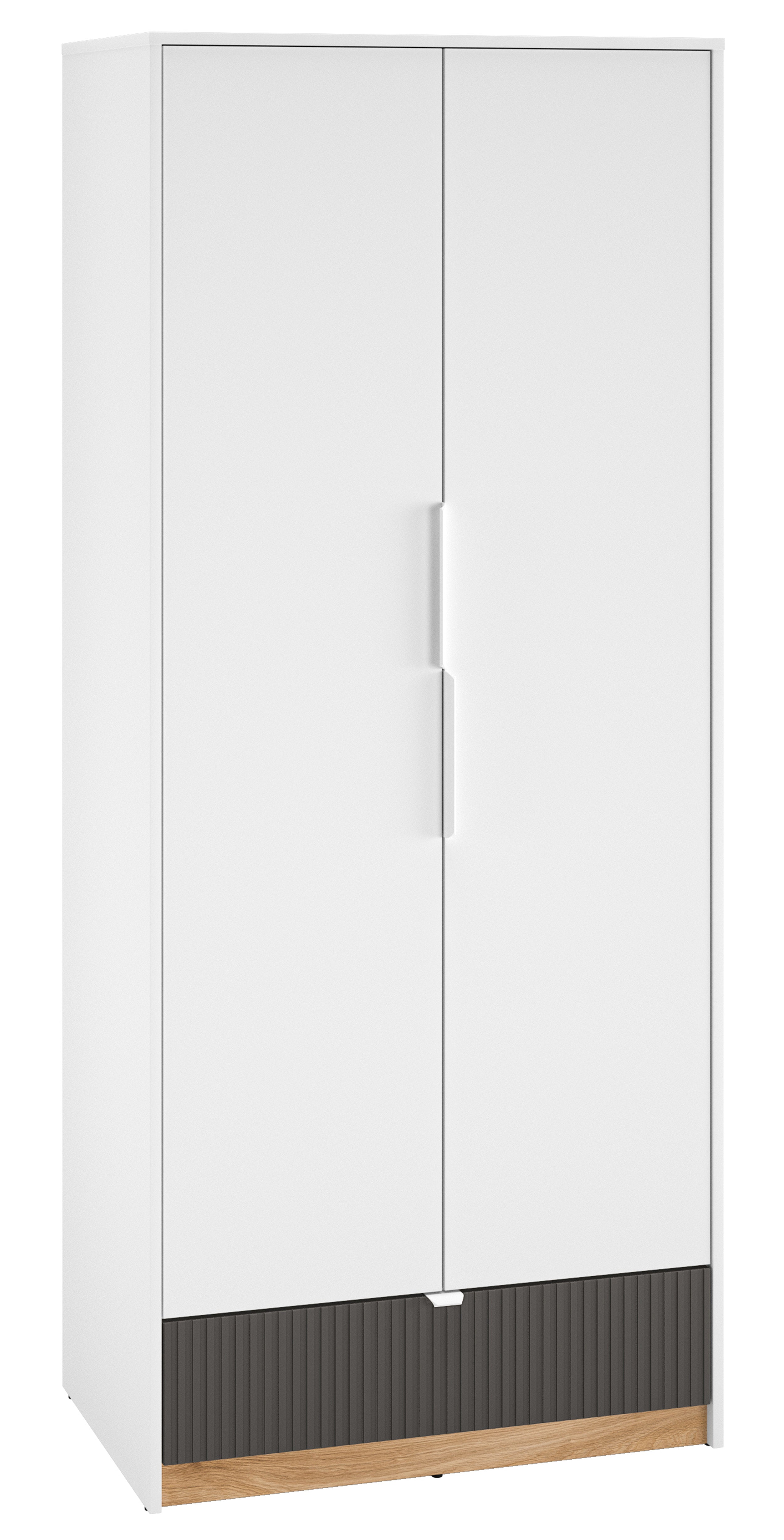 Szafa młodzieżowa dwudrzwiowa Torino z szufladą ryflowana 82 cm dąb Honey Castello/biel alpejska/grafit