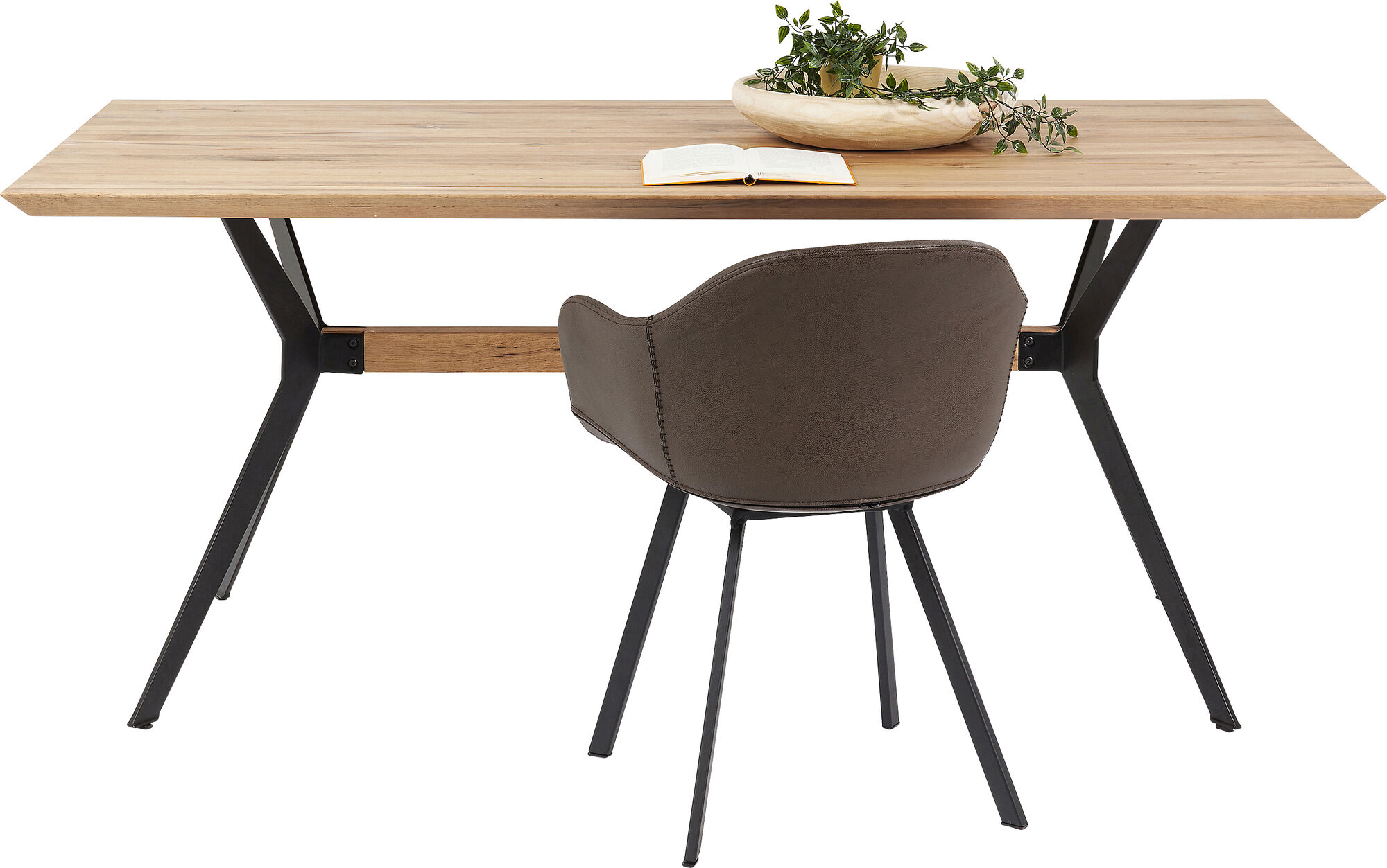 Stół naturalny drewniany blat dąb czarne metalowe nogi 180x90 cm
