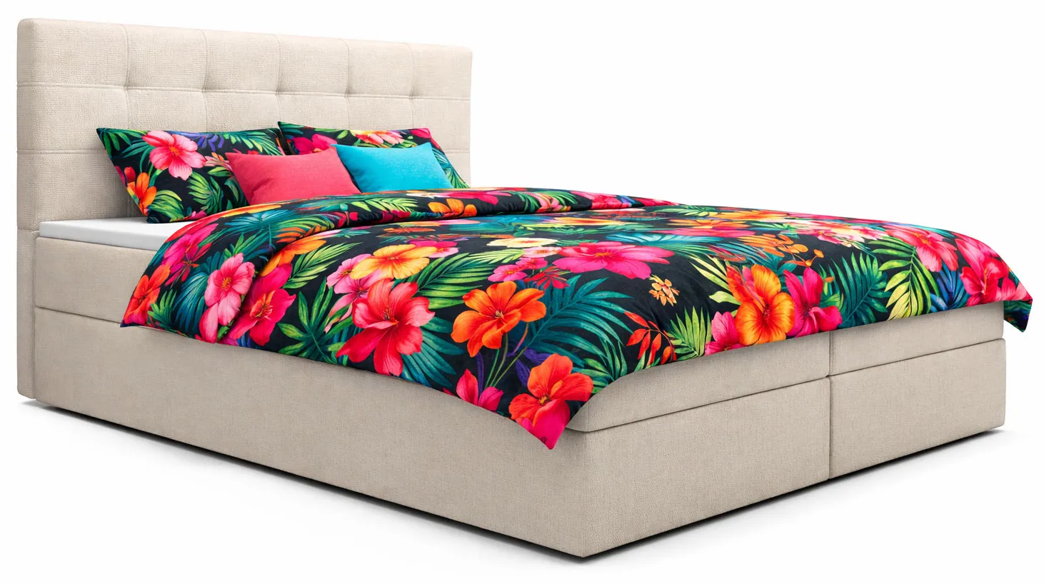 Dwuosobowe łóżko boxspring z pojemnikiem Dibella | Edinos.pl