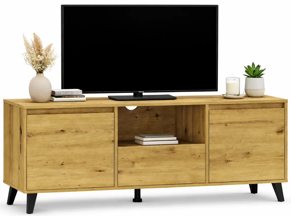Skandynawski stolik pod tv do salonu dąb artisan Bilgo 9X | Edinos.pl