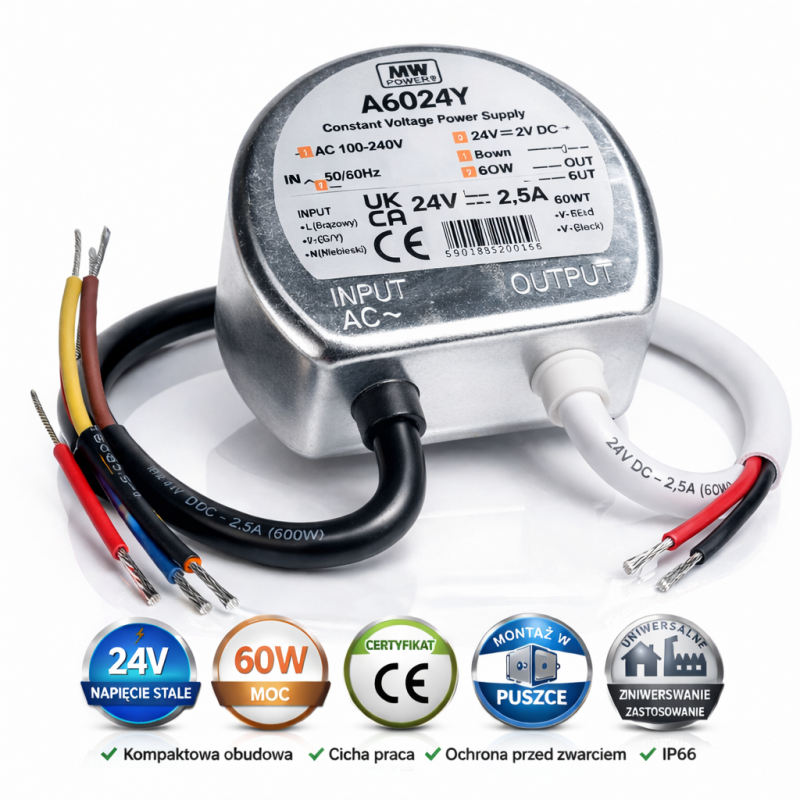 Zasilacz do puszkowy 60W 24V - A6024Y