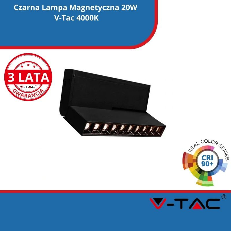 Czarna Lampa Magnetyczna 20W V-Tac 4000K