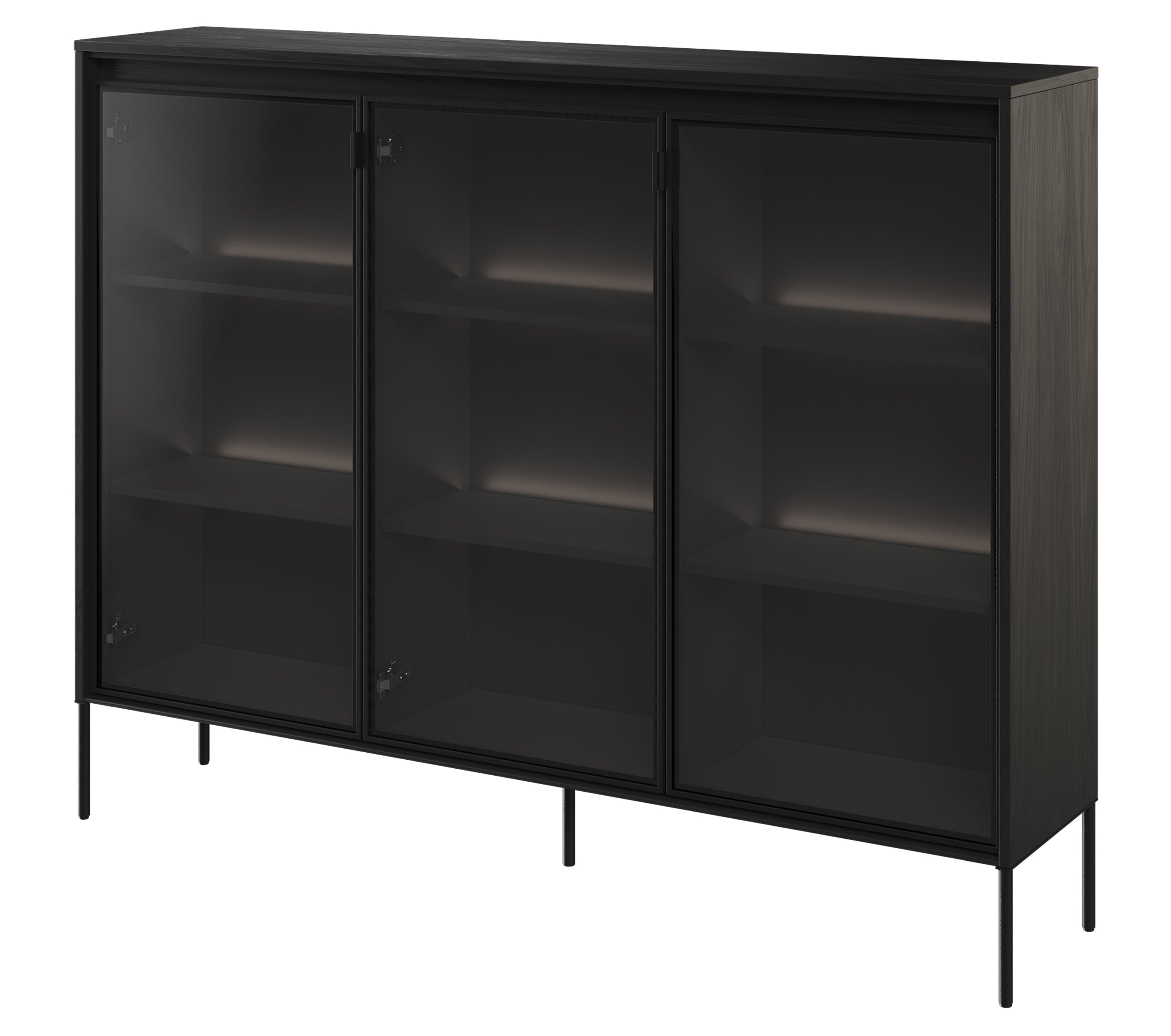 Witryna trzydrzwiowa Trend 150 cm z LED Czarna