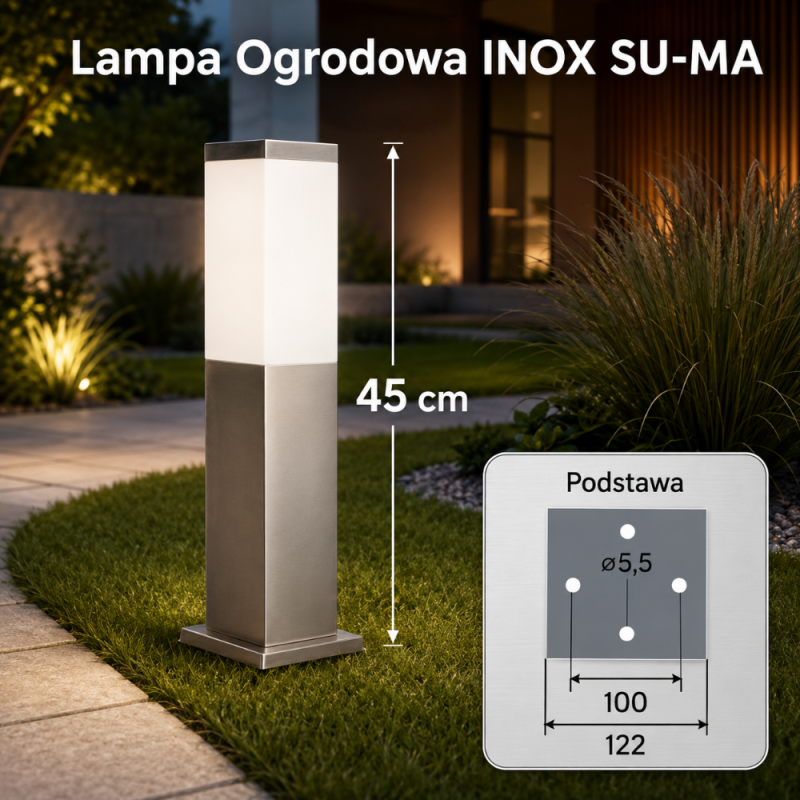 Lampa Ogrodowa - Srebrna 45Cm 1Xe27 Inox Su-Ma